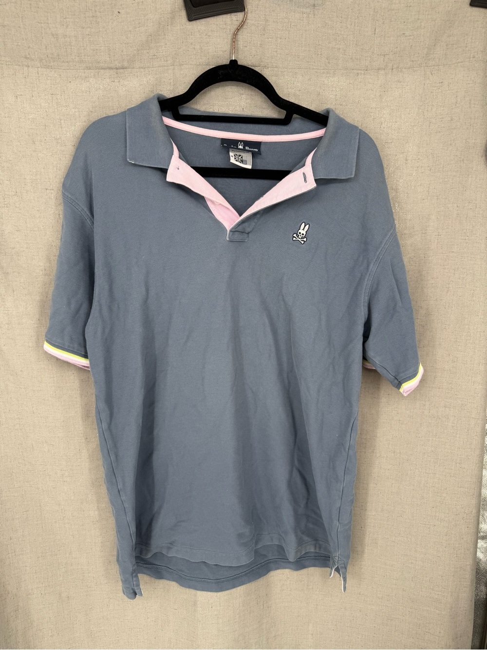 Psycho Bunny Men's Gul Blue Sanford Tipped Logo Short Sleeve Polo Shirt Sz XXL